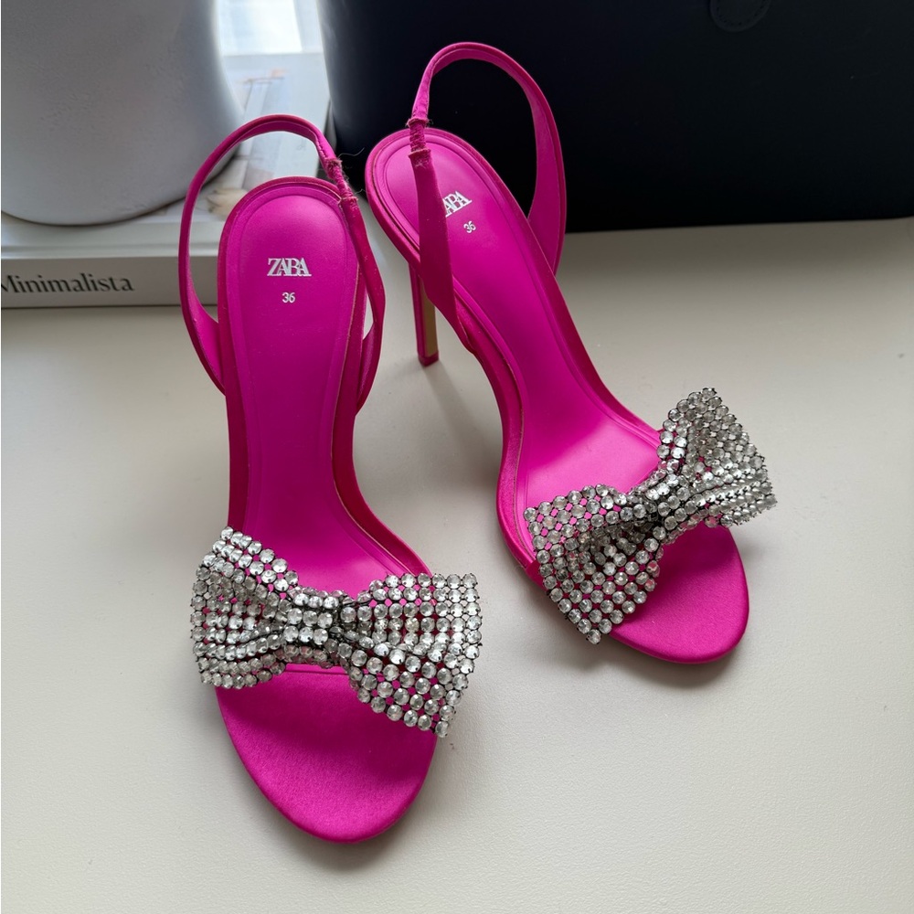Zara Fuchsia Sandals with Rhinestone Bow